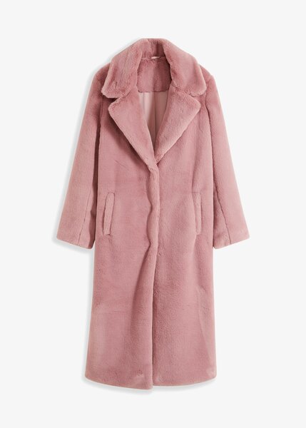 Manteau Long en Fausse Fourrure Rose