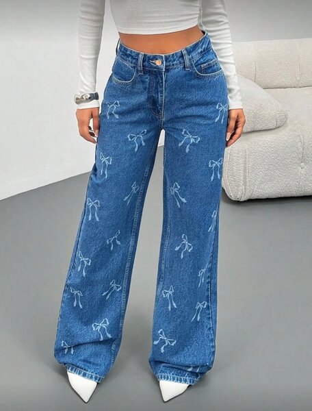 Pantalon en jean large imprimé