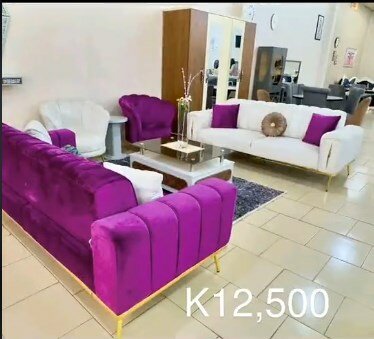 Set of 2 Sofas + 2 Armchairs, white, purple