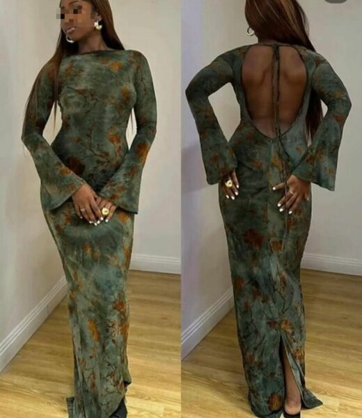 Robe longue verte avec motif floral pour femme