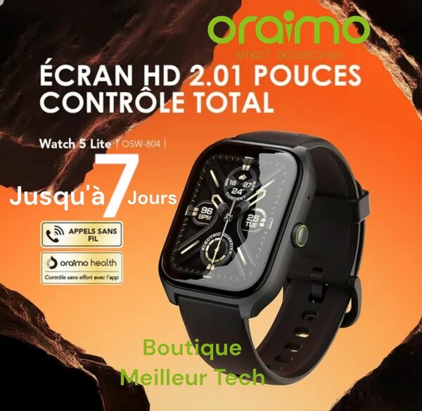 oraimo Watch 5 Lite 1HD 2,01 pouces - Montre intelligente IP