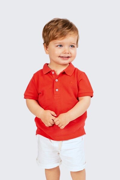 Cotton plain red polo ( lacoste ) for kids