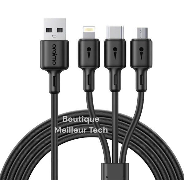 oraimo Câble 3 en 1 - Duraline 3 - 1.2M 3A Tout Marque