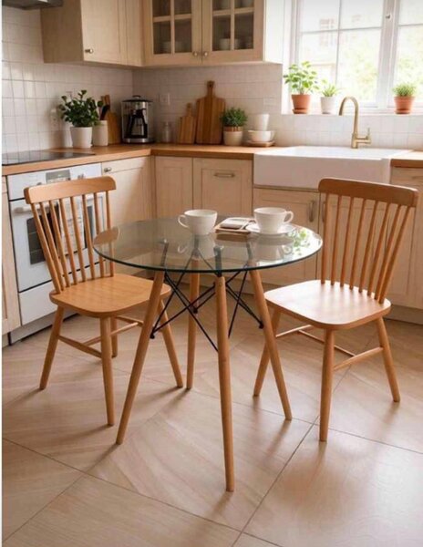 Table en bois et verre pour cuisine