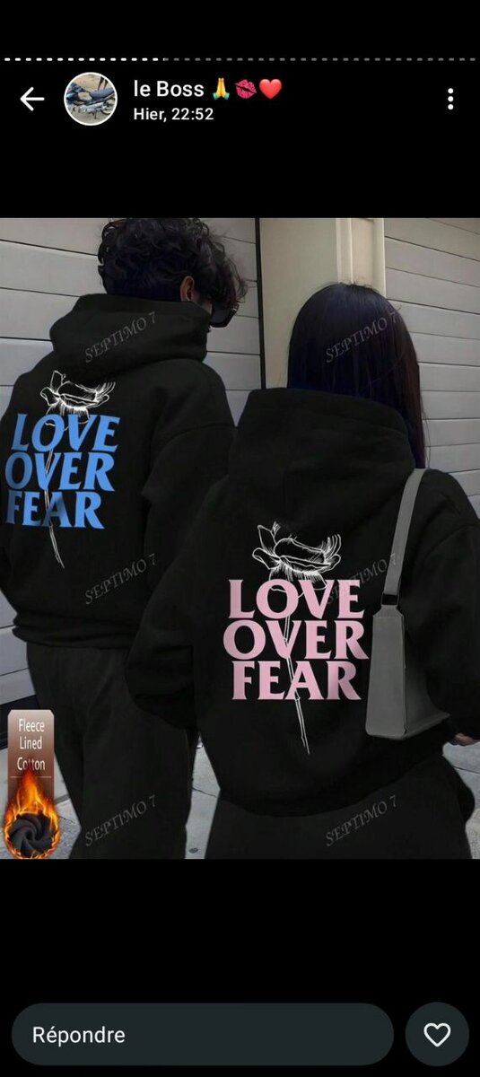 Sweat à capuche couple personnalisé