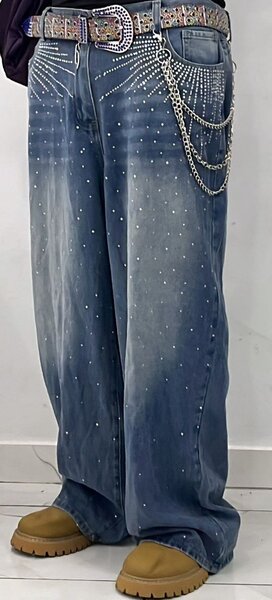 Jean large à chaîne mode