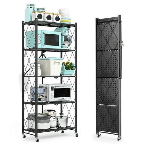 5-Tier Foldable Metal Shelf Storage Rack - Black
