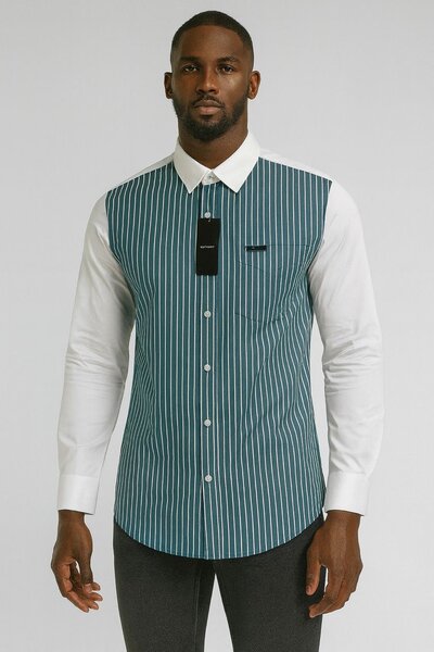 Chemise rayée à manches longues pour homme