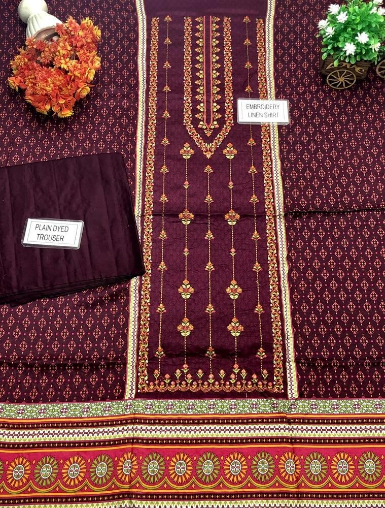 3 PCs Women unstitched Linen