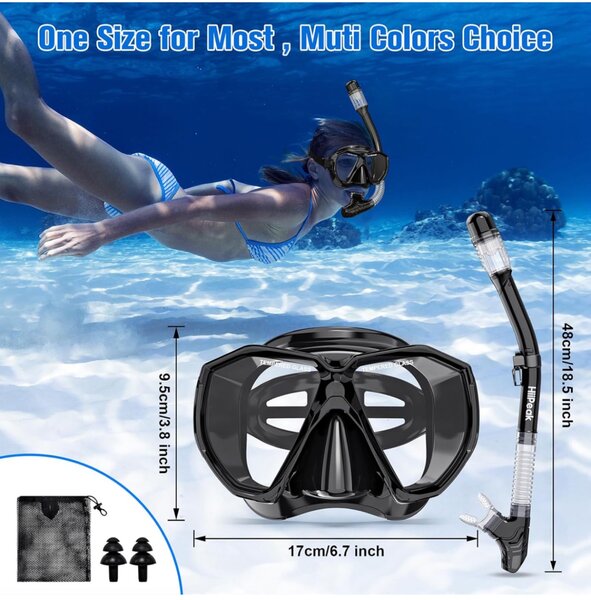Snorkel Set Adults,Snorkel Mask Anti-Fog Panoramic