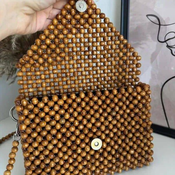 Sac à main perles bois