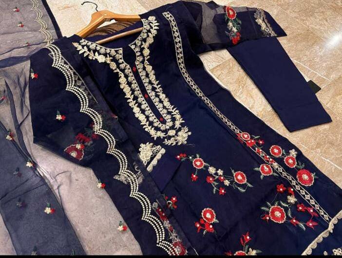 Organza  embroidery 3 pc Dc free