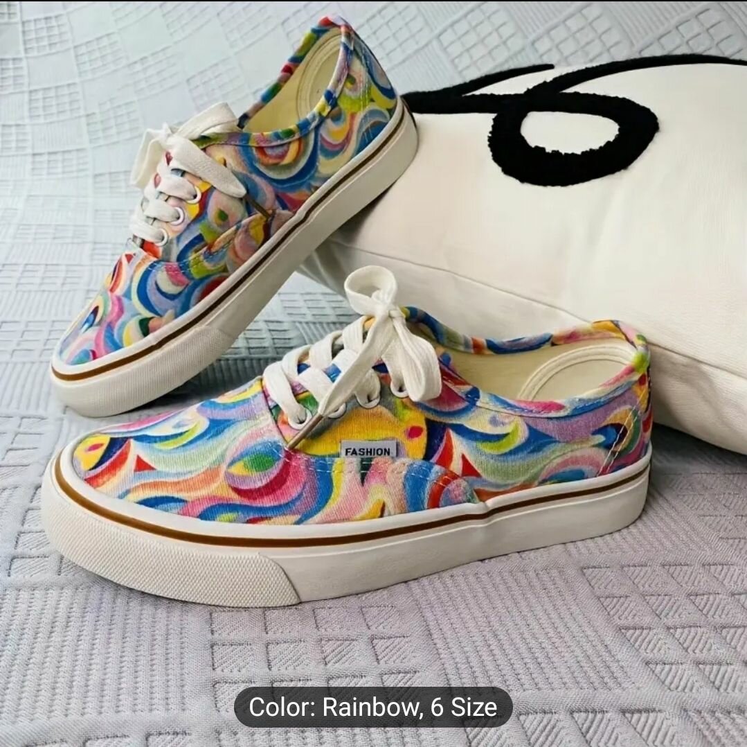 Women's Canvas Sneakers, Rainbow Graffiti Pattern