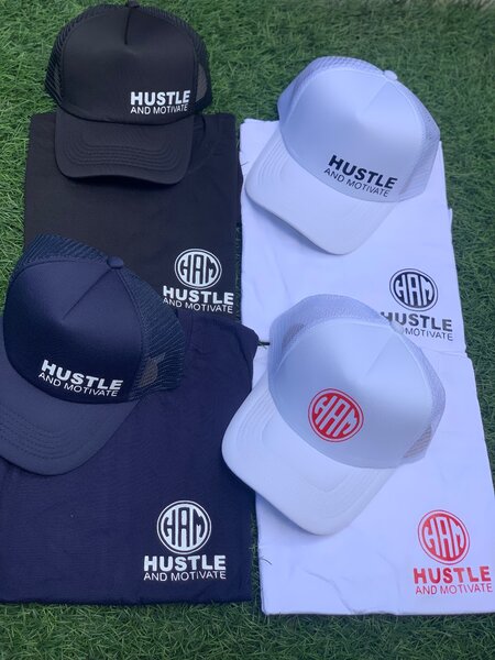 Hustle and motivate caps k65,t-shirts k140