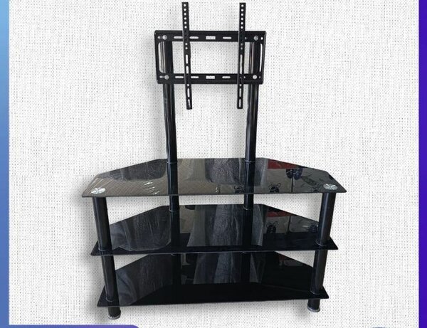 Support TV avec étagères en verre noir