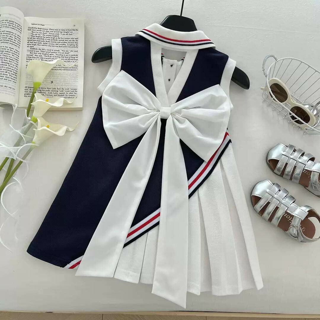Robe fille marine et blanche