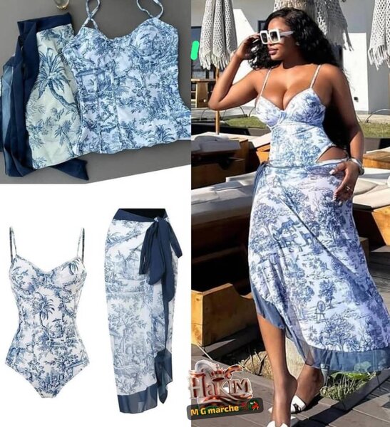 Ensemble maillot de bain imprimé bleu