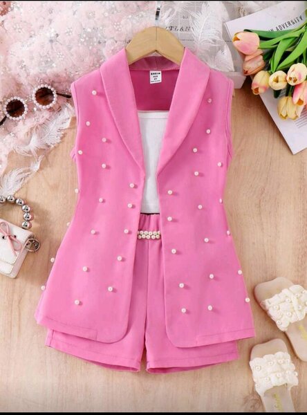 Ensemble fille rose perlé