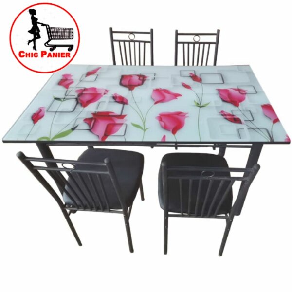 Table à Manger Vitrée Avec 4 Chaises metalique