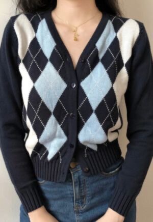 Cardigan argyle bleu et blanc