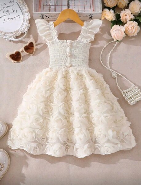 Robe Enfant Fleurie Écru