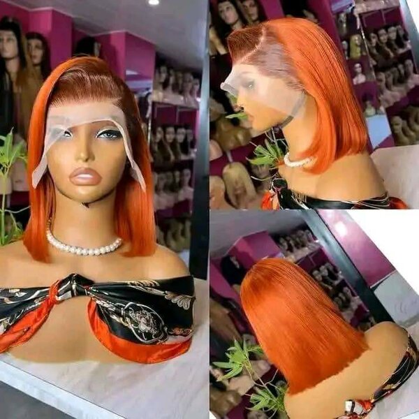 Perruque synthétique orange bob