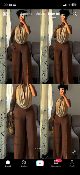 Pantalon large marron chic