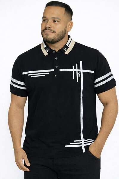 Polo homme noir avec motifs blancs