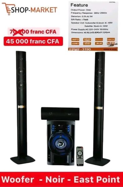 Système audio Woofer East Point Noir avec télécommande