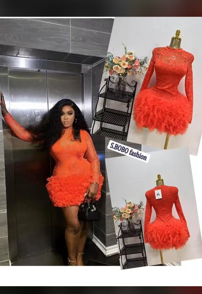 Robe courte en dentelle orange vif
