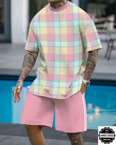 Ensemble homme été pastel carreaux