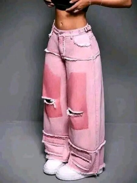 Jeans larges déchirés rose femme
