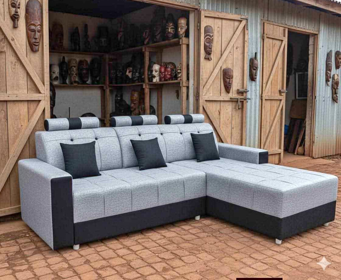 Canapé d'angle en tissu gris