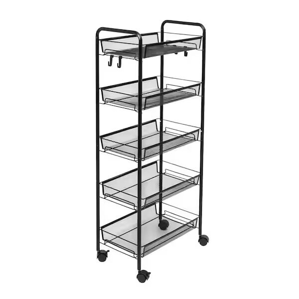 Metal 5 Tier Utility Rolling Cart Storage