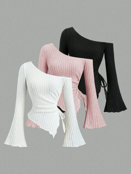 Pull asymétrique côtelé femme