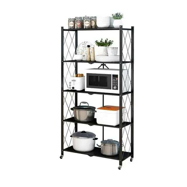 5 Tier Foldable Metallic Shelf/Rack with Wheels