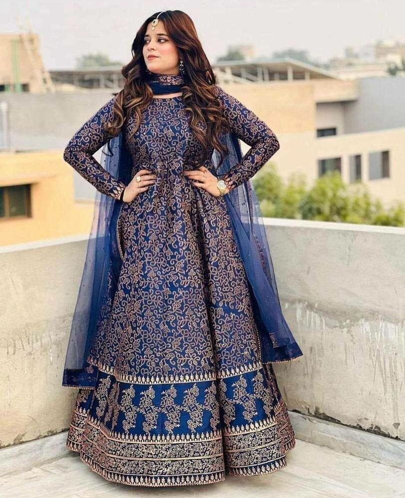 3 pcs women's Stitched katan silk printed maxi