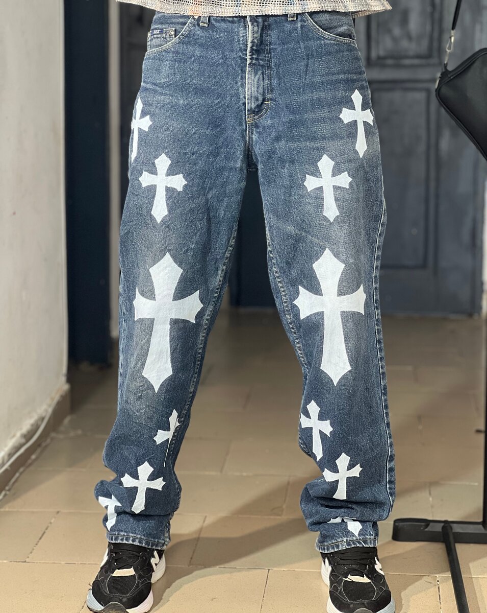 Jeans croix imprimées tendance