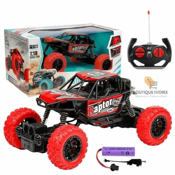 Voiture télécommandée tout-terrain avec lumières LED pour enfants.