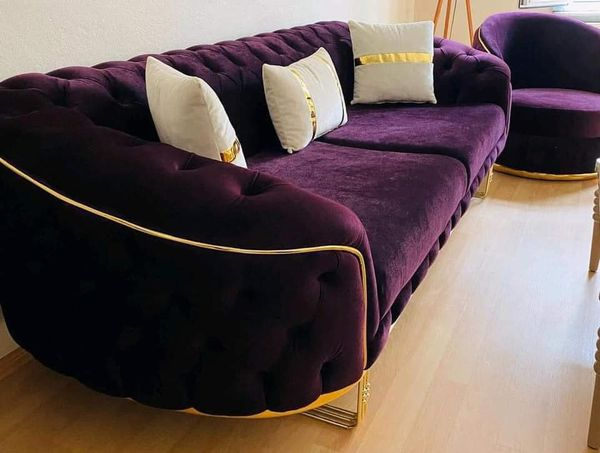 purple and white sofa set