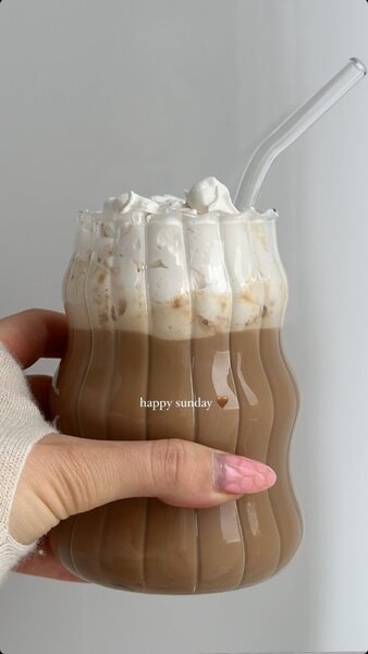 Wavy glass jar with glass straw