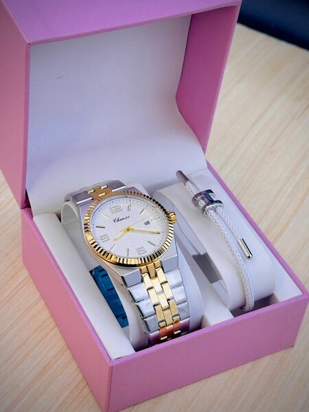 Montre femme luxe acier et or