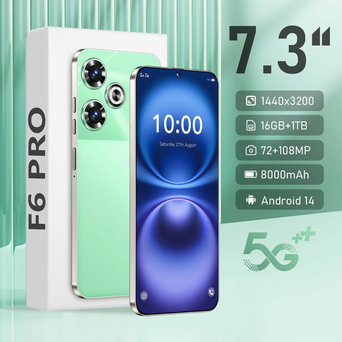 F6 Pro Smartphone 5G 7.3'' 16Go+1To