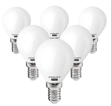 LED Golf Ball Light Bulb E14, 3W, Omni Directional, Warm White 2700k With SES Small Edison Screw, Milky Diffuser Blub, Pack of 6