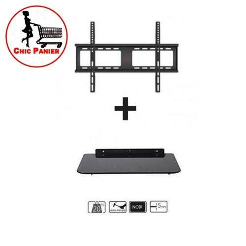 Support Mural Fixe - Compatible - TV - 26 à 63 Pouces + Support Mural DVDDécodeur - Noir