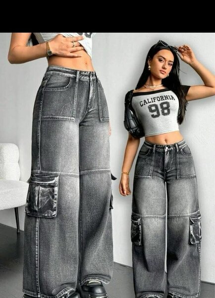 Jeans cargo femme oversize