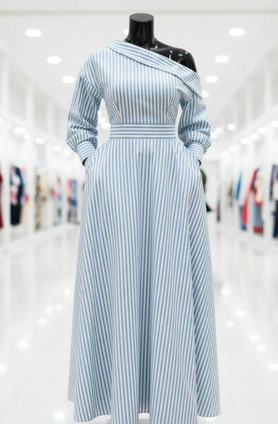 Robe longue rayée bleu et blanc