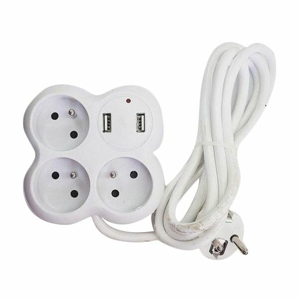 Rallonge Multiprise 3 Trous Et 2 PORT USB - Blanc
