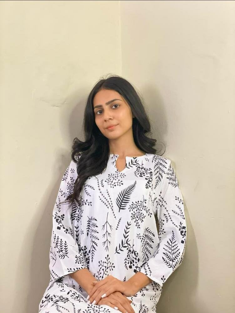 2 Pcs women's Stitched linen leaf printed suit