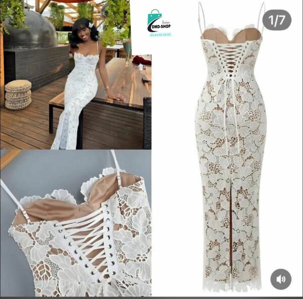 Robe Longue en Dentelle Blanc